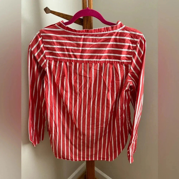 J Crew Size 0 Red & White Striped Preppy Cotton Long Sleeve Blouse - Picture 4 of 4